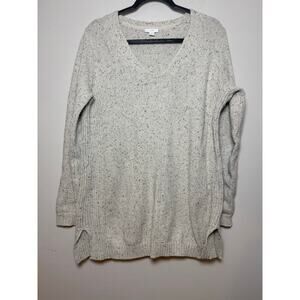 J.Jill V Neck Tunic Cream Speckled Sweater Size M